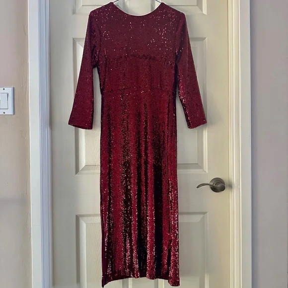 A.L.C. Jagger Sequin Midi Dress in Bordeaux - Picture 3 of 15